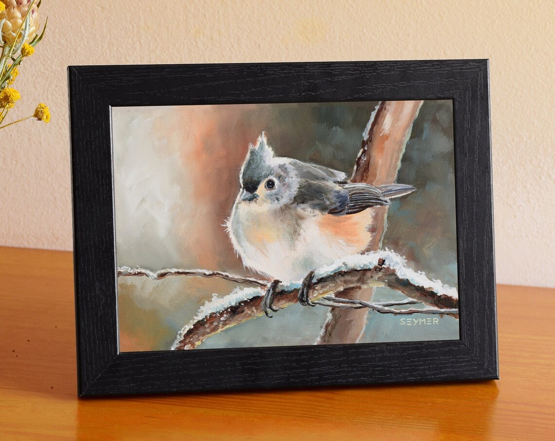 Vintage Titmouse Bird Oil Painting Wildlife Art Print - Image 6