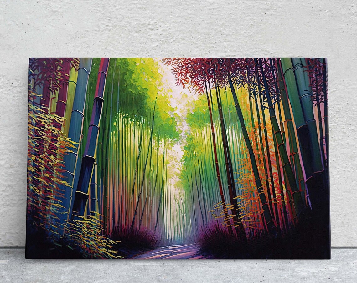Arashiyama Bamboo Grove Sagano Bamboo Forest Art Large Print Painting Landscape Colorful