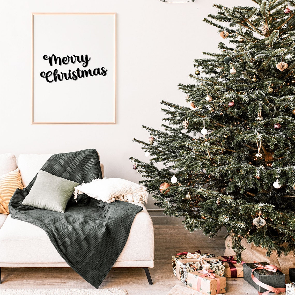 Merry Christmas Script Minimalist Black White Holiday Poster - Image 2