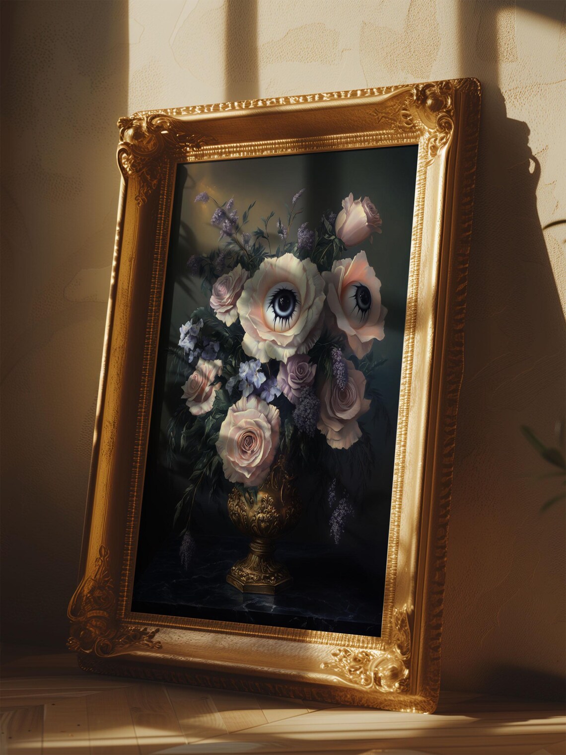 Blush Eyeball Roses Bouquet Spooky Gothic Halloween Art Print - Image 3