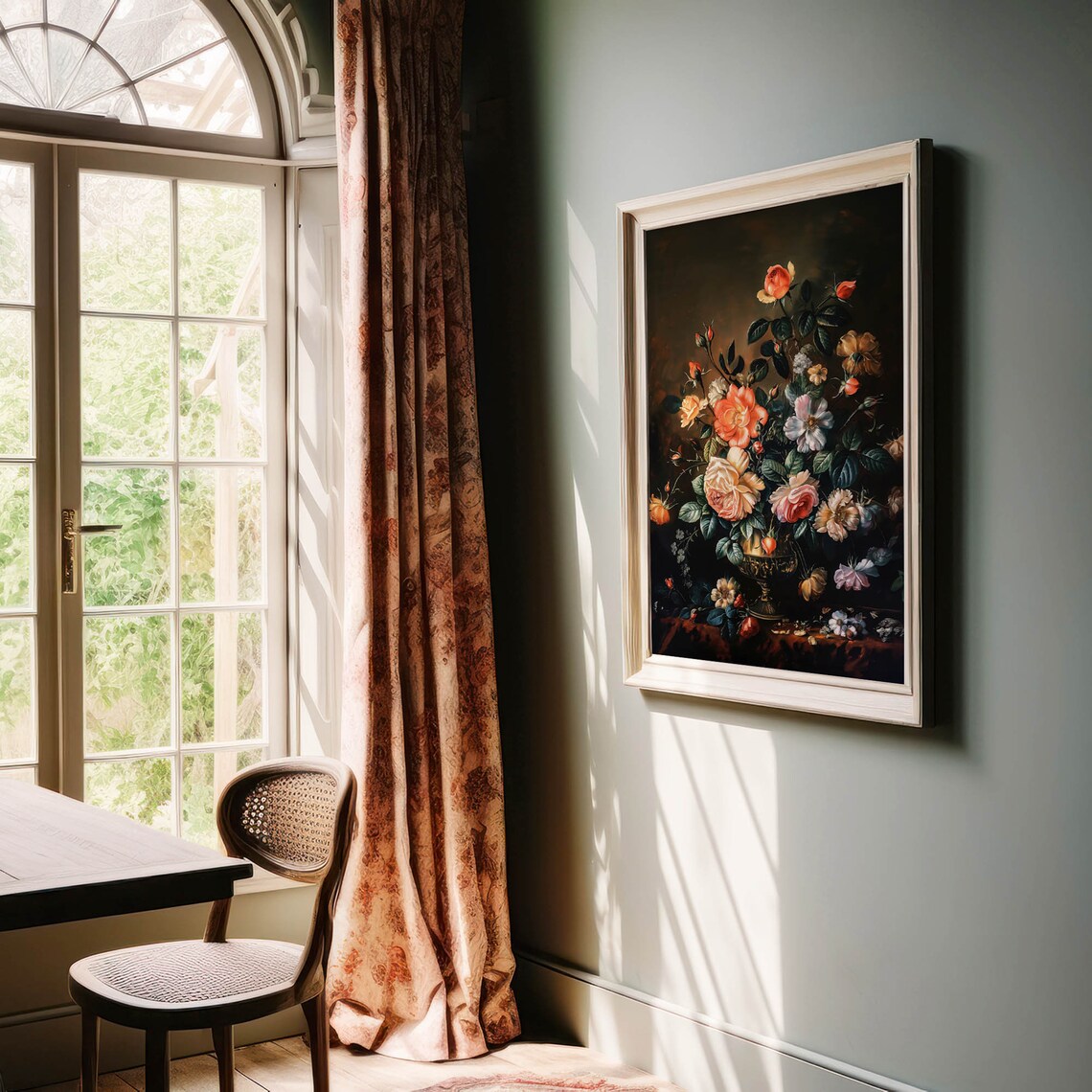Romantic Rose Bouquet Still Life Painting Dark Floral Vintage Poster - Image 7