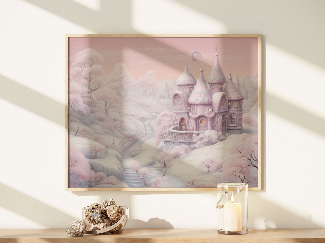 Pink Fantasy Castle Winter Christmas Wonderland Scene Poster - Image 7