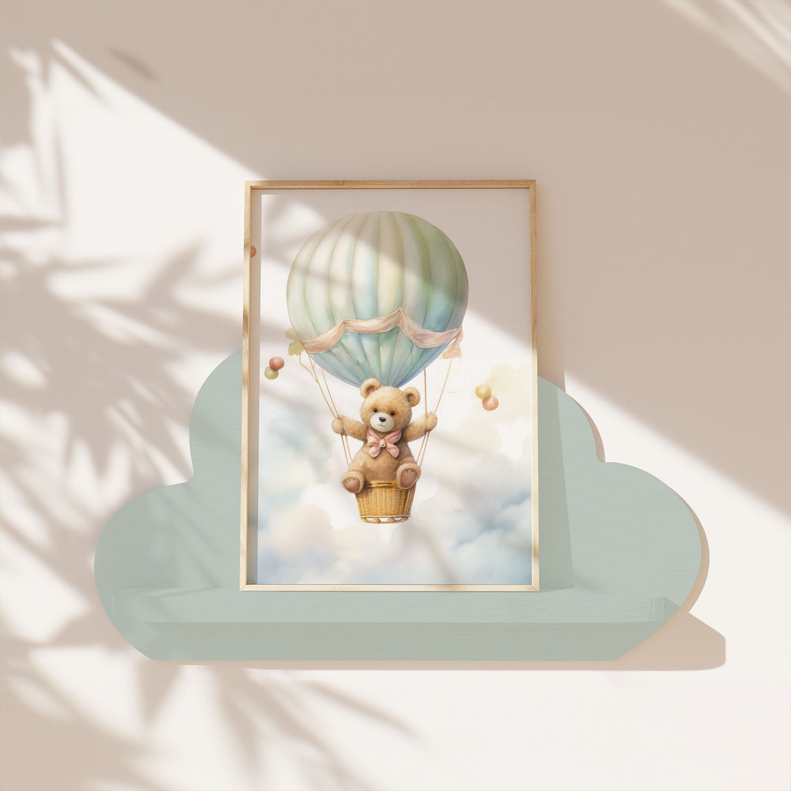 Teddy Bear Riding Hot Air Balloon Blue Sky Clouds Baby Poster - Image 7