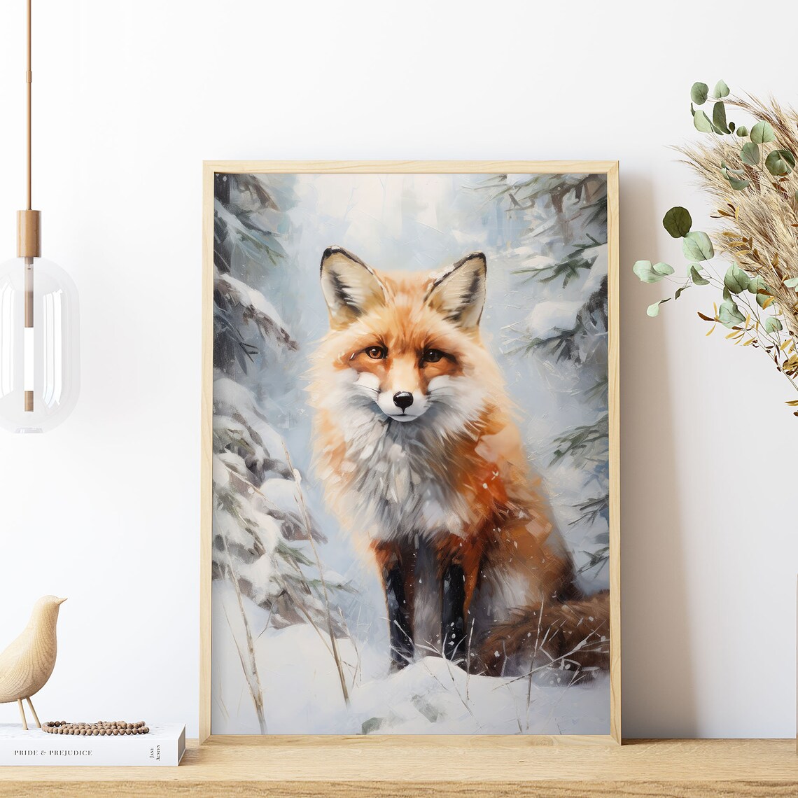 Red Fox Sitting in a Snowy Fir Forest Watercolor Animal Art Print - Image 6