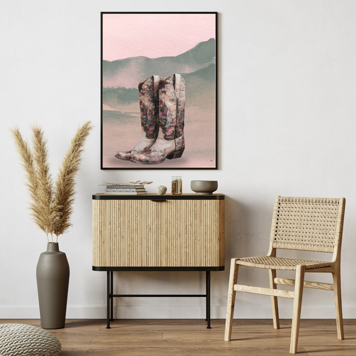 Floral Cowboy Boots Desert Mountain Western Watercolor Poster - Image 7