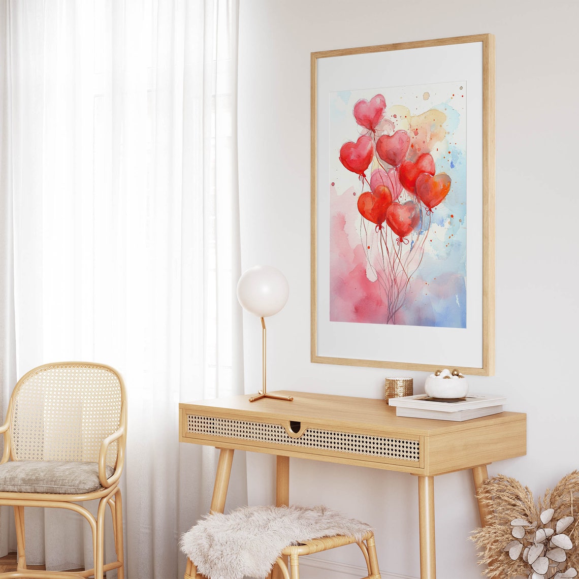 Red Heart Balloons Watercolor Valentine Day Love Wall Poster - Image 6