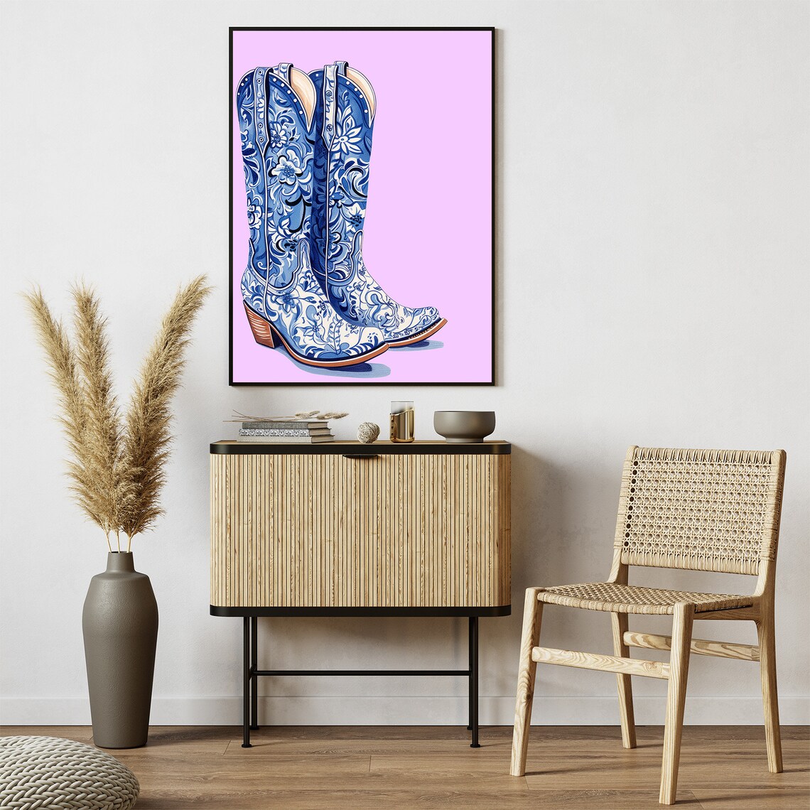 Blue Floral Cowboy Boots Preppy Western Cowgirl Style Wall Art - Image 5