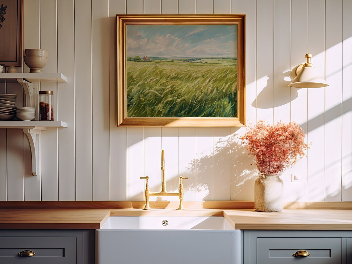 Windblown Wheat Field Country Farmhouse Big Sky Summer Landscape Poster - Image 5