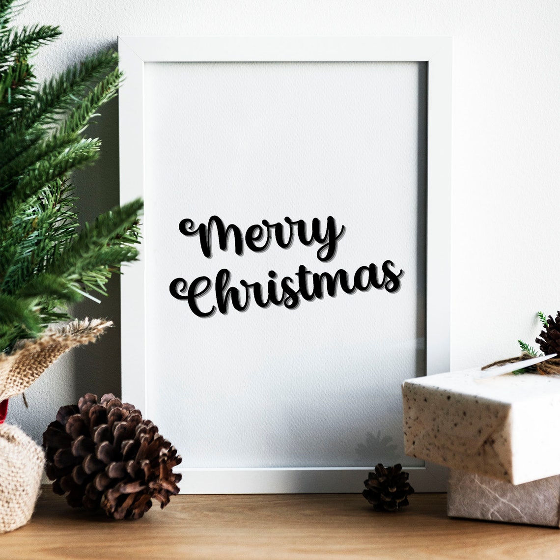 Merry Christmas Script Minimalist Black White Holiday Poster - Image 4