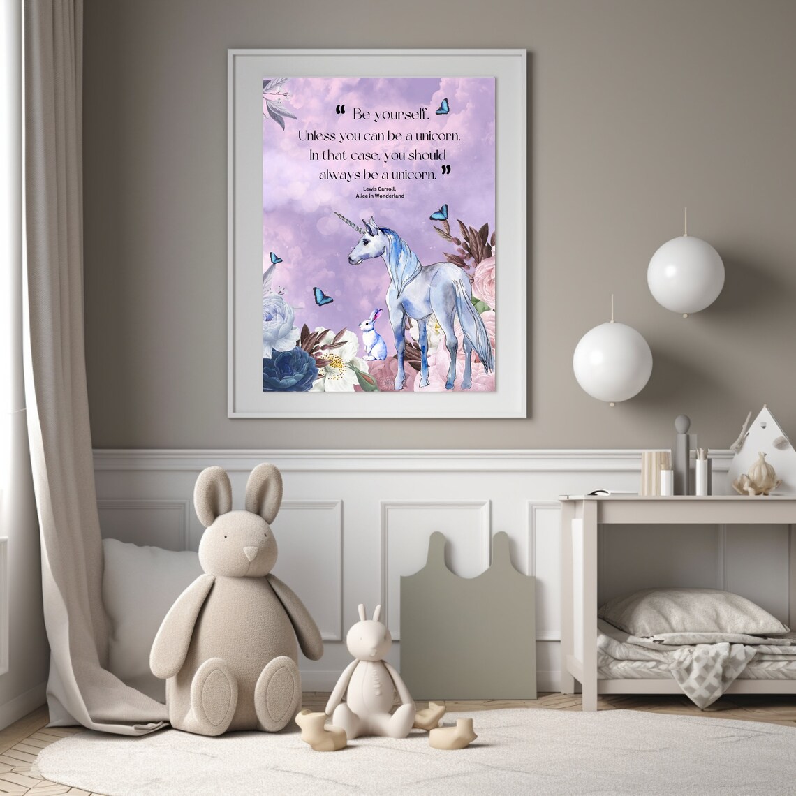 Alice In Wonderland Unicorn Quote Purple Butterfly Nursery Poster - Image 3