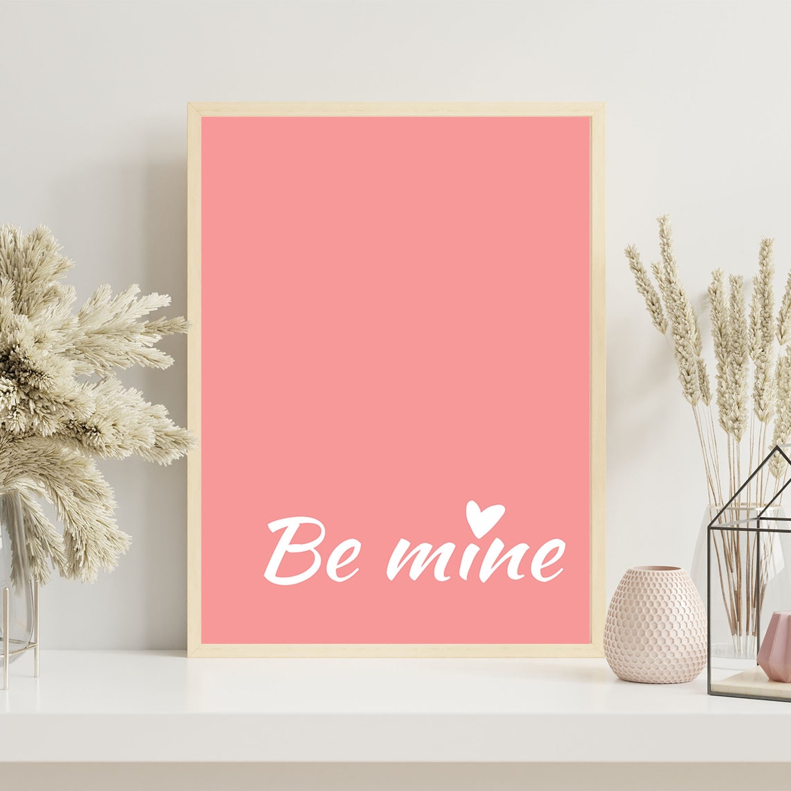 Romantic Be Mine Script Coral Pink Valentine Heart Wall Poster - Image 2