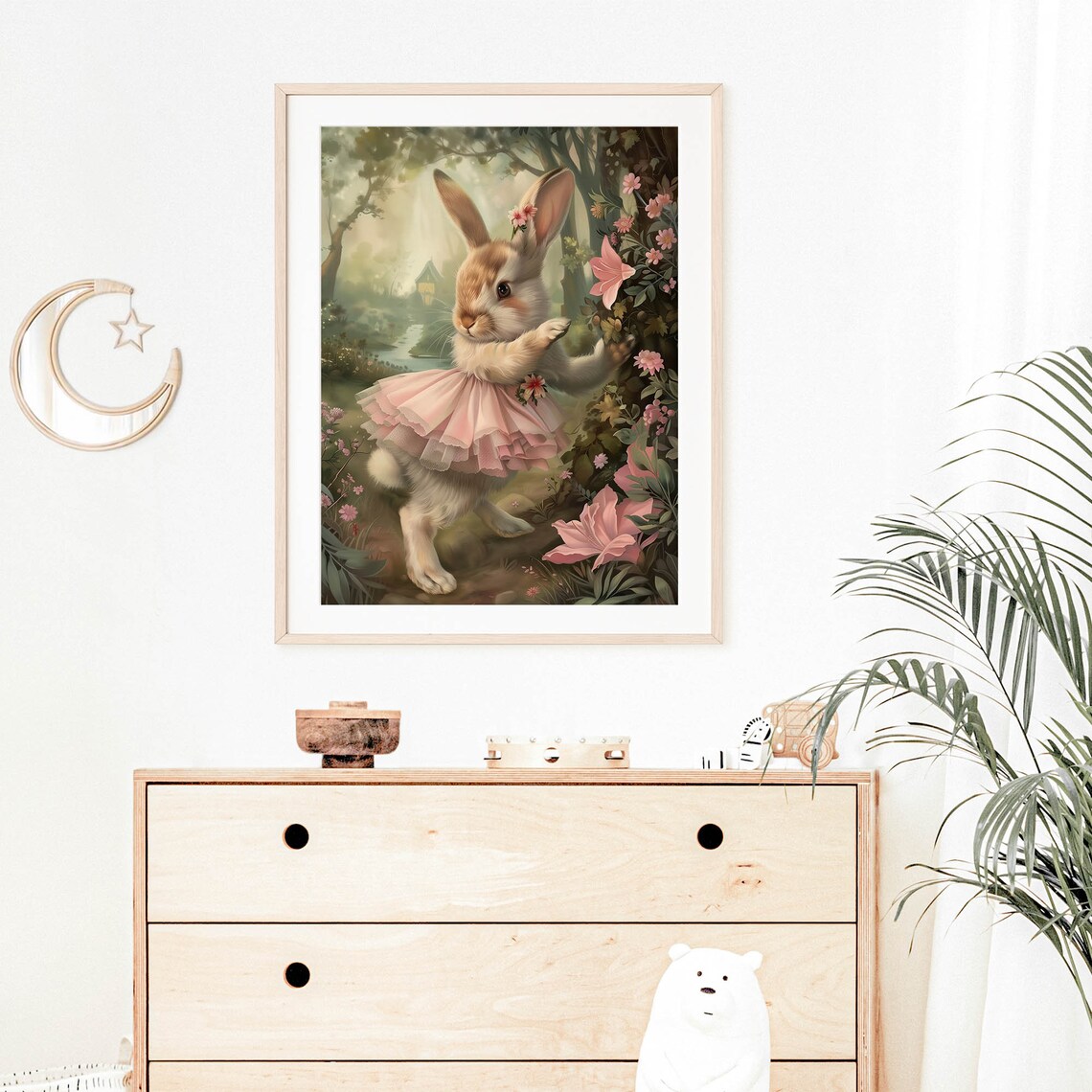Bunny In Pink Tutu Dancing Flower Forest Cottage Storybook Poster - Image 3