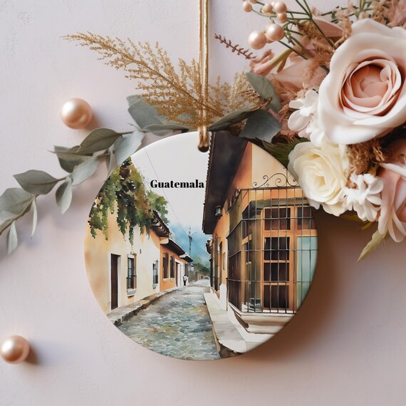 Guatemala Colonial Cobblestone Street Christmas Ornament Keepsake Print
