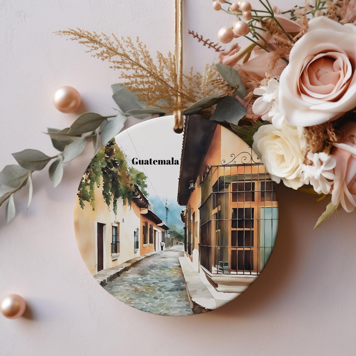 Guatemala Colonial Cobblestone Street Christmas Ornament Keepsake Print