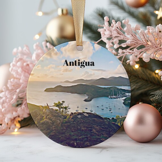 Antigua Caribbean Harbor View Christmas Ornament Travel Souvenir Print