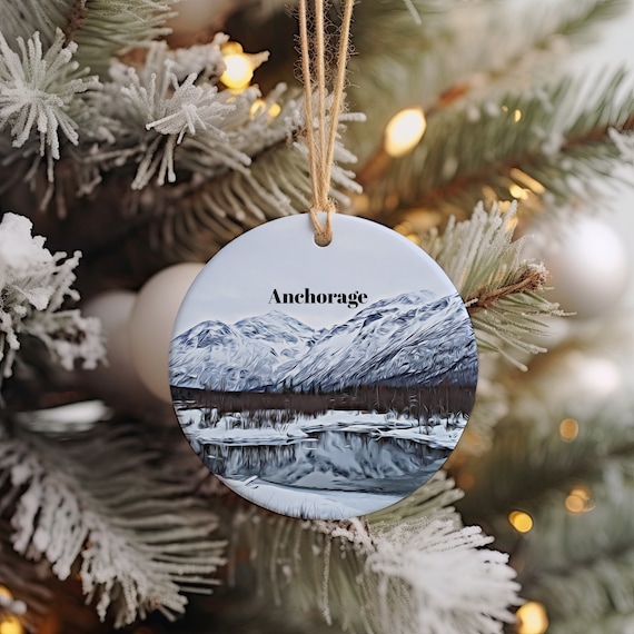 Anchorage Alaska Snowy Mountain Christmas Ornament Travel Wall Print