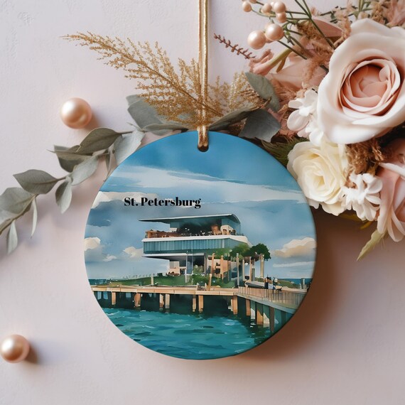 St. Petersburg Florida Watercolor Pier Christmas Tree Ornament Poster