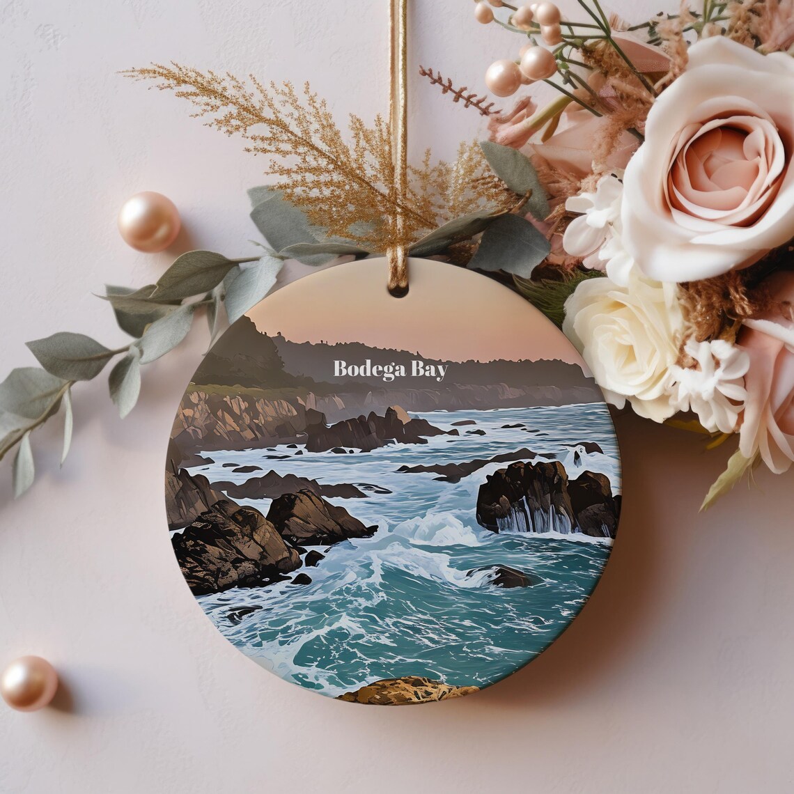 Bodega Bay Rocky Coast Christmas Ornament Travel Souvenir Gift Poster
