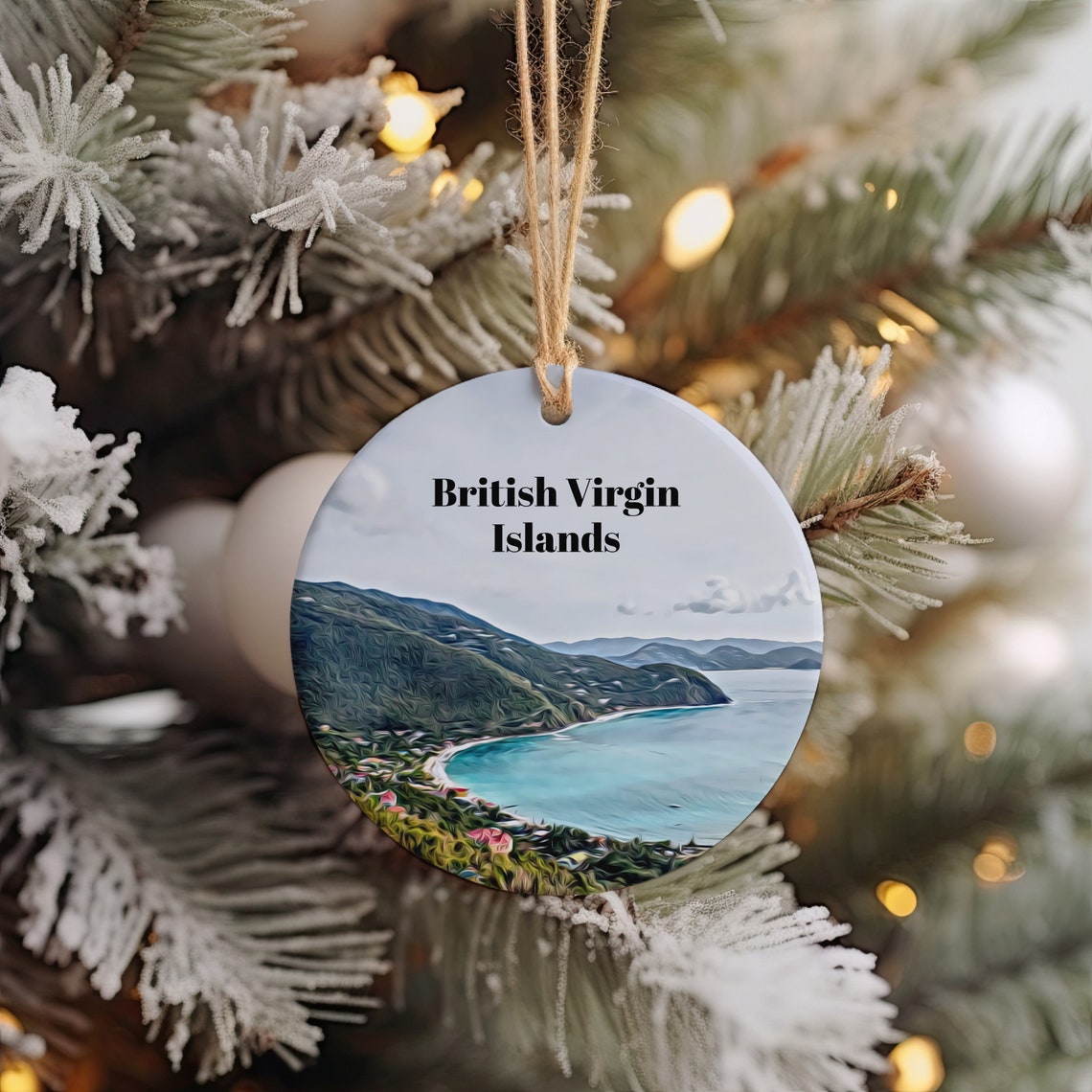 British Virgin Islands Tropical Bay Christmas Ornament Art Poster