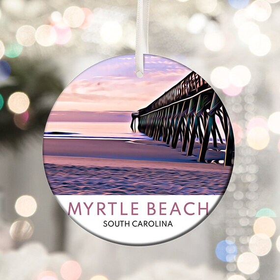Myrtle Beach Sunset Pier South Carolina Round Ornament Print