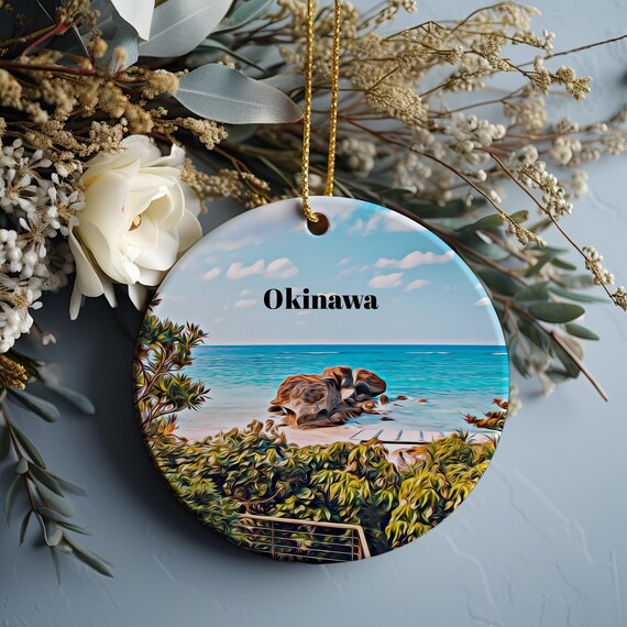 Okinawa Turquoise Beach Rock Tropical Sea Round Ornament Poster
