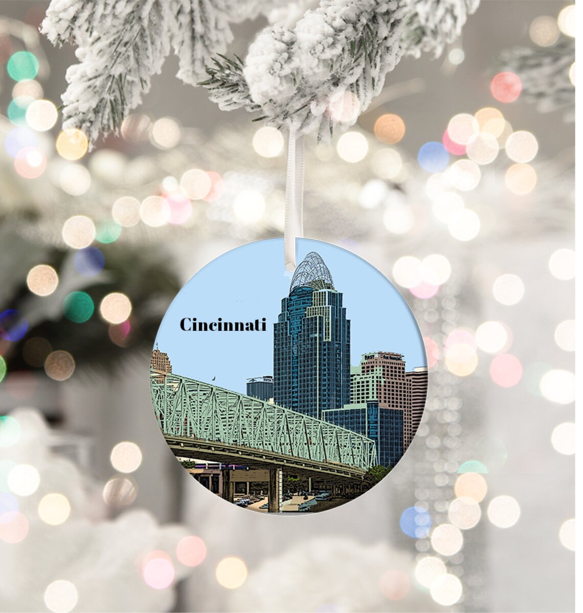 Cincinnati Ohio Skyline Bridge Downtown Travel Souvenir Ornament Wall Art