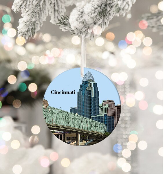 Cincinnati Ohio Skyline Bridge Downtown Travel Souvenir Ornament Wall Art