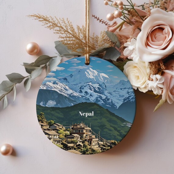 Nepal Himalayan Peaks Hillside Village Holiday Ornament Poster
