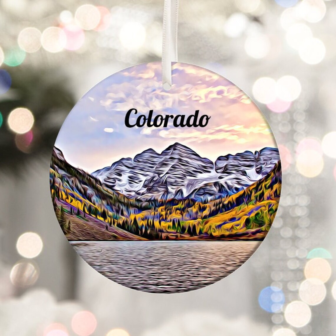 Colorado Mountain Peaks Christmas Ornament Travel Gift Print