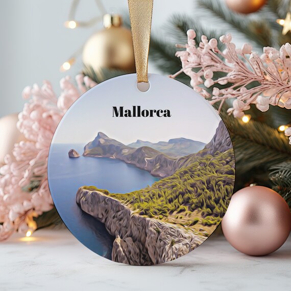 Mallorca Spain Rocky Coastline Sea Cliffs Christmas Ornament Print