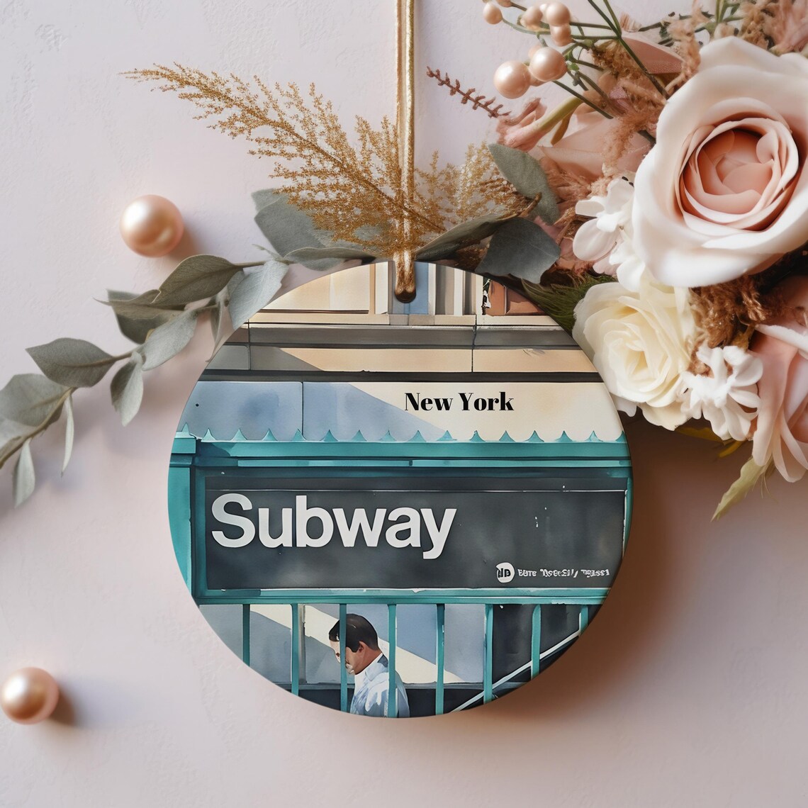 NYC Subway Entrance New York Christmas Ornament Travel Keepsake Poster