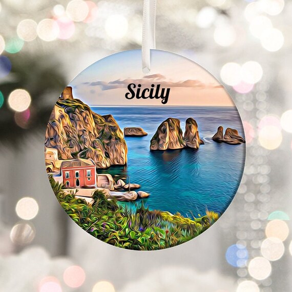 Sicily Italy Sea Stacks Rocky Coast Sunset Cove Island View Poster