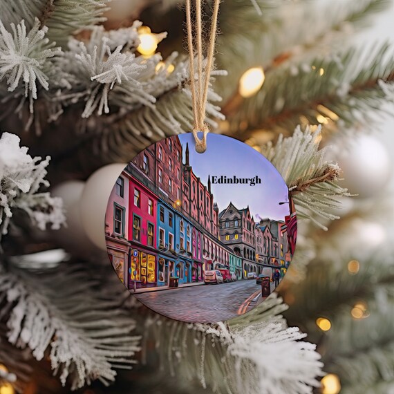 Edinburgh Scotland Colorful Old Town Christmas Ornament Art Print
