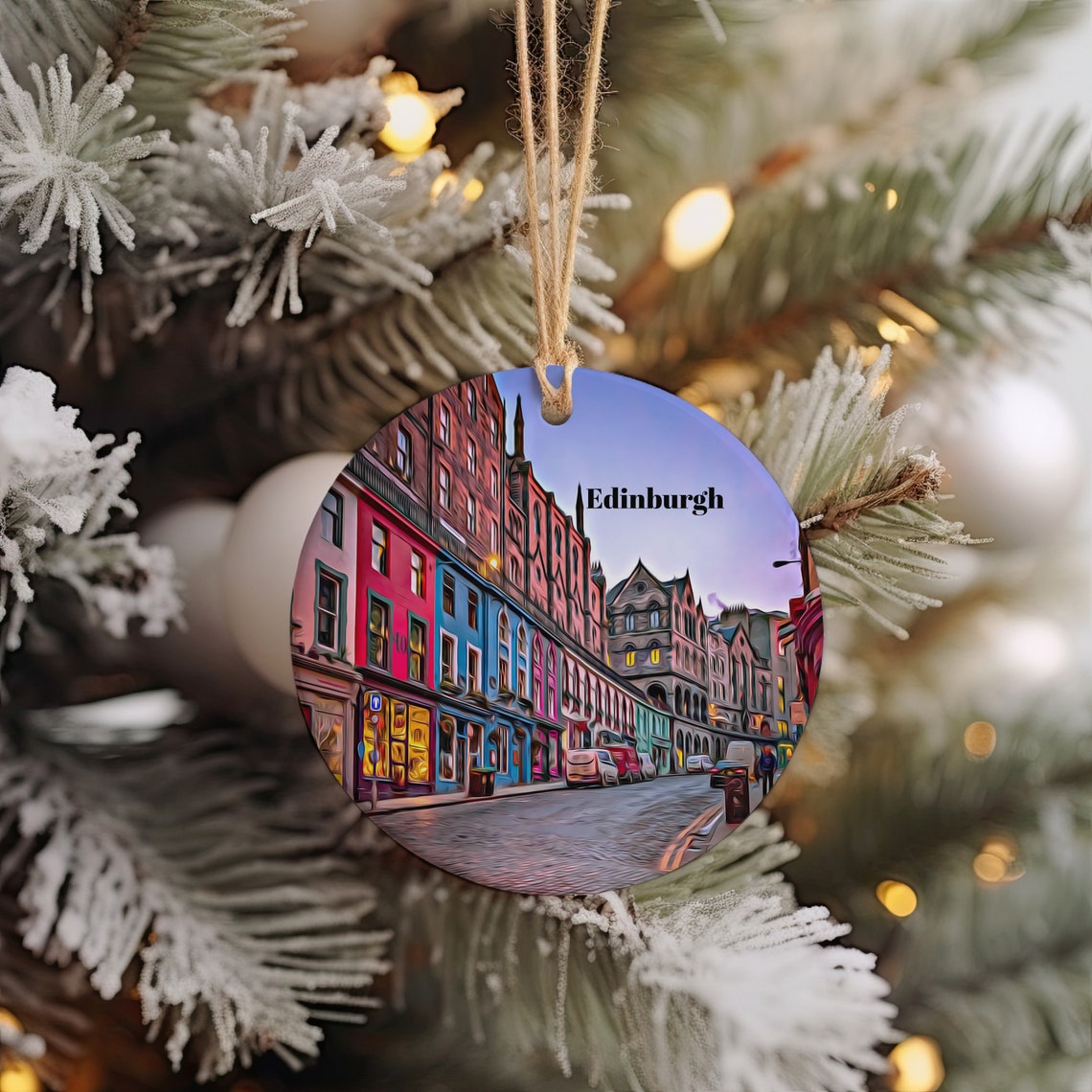 Edinburgh Scotland Colorful Old Town Christmas Ornament Art Print