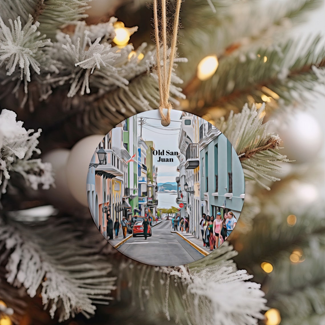 Old San Juan Puerto Rico Colorful Street Round Ornament Print