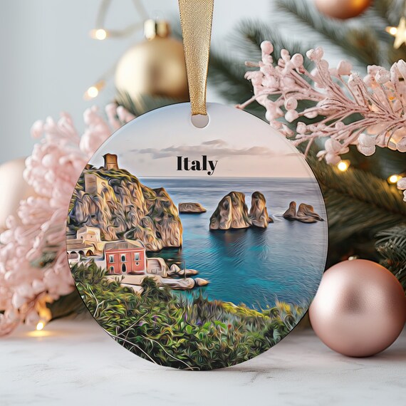 Italy Capri Coast Faraglioni Sunset Round Travel Souvenir Wall Art
