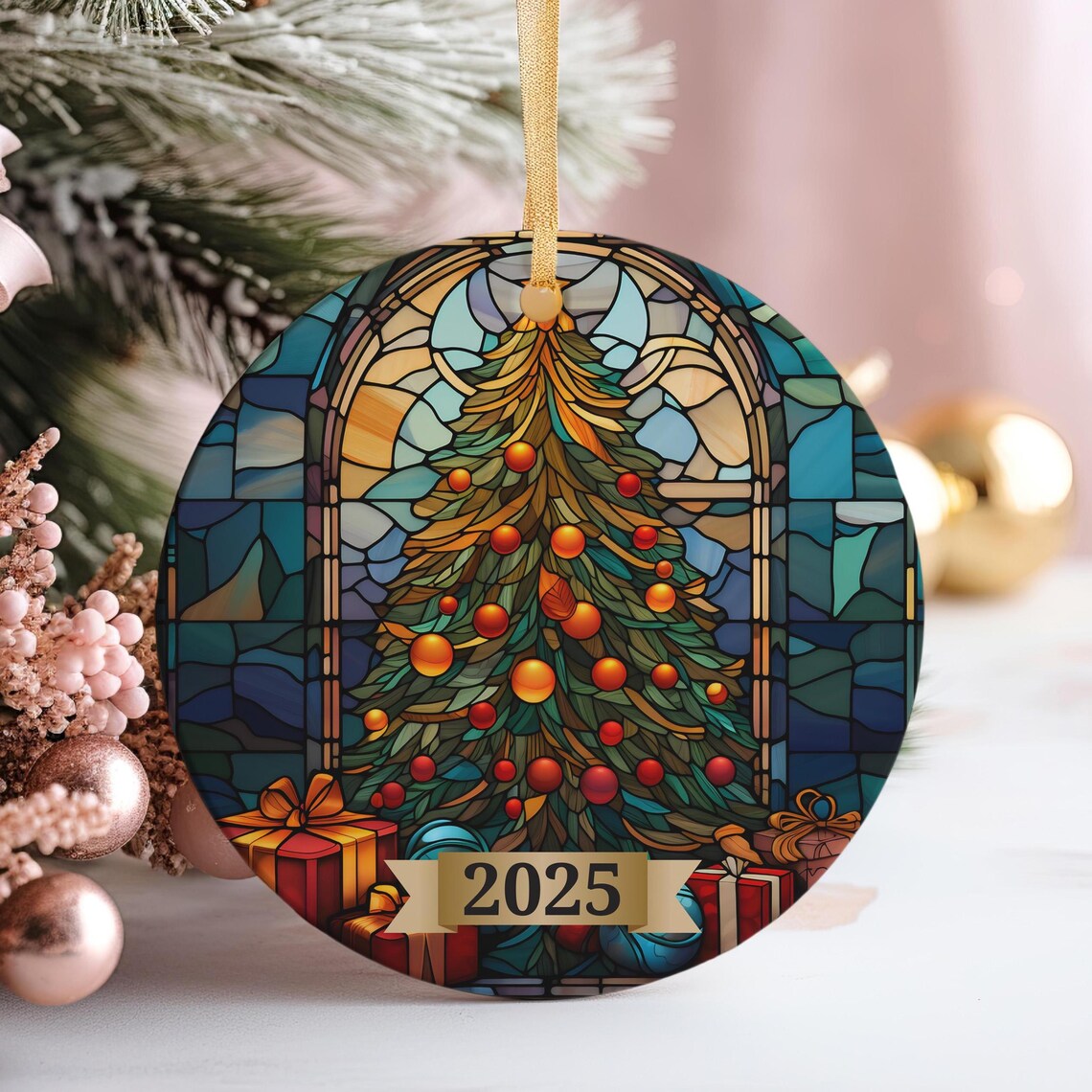Stained Glass Christmas Tree 2025 Ornament Holiday Gifts Decorative Art Poster