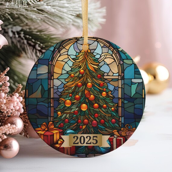 Stained Glass Christmas Tree 2025 Ornament Holiday Gifts Decorative Art Poster