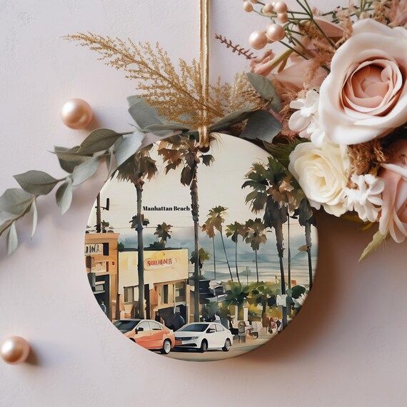 Manhattan Beach California Palm Trees Vintage Street Ornament Poster