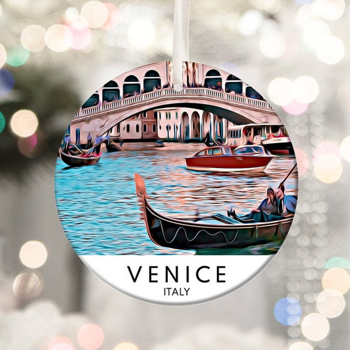 Venice Italy Rialto Bridge Gondola Canal Scene Ornament Print