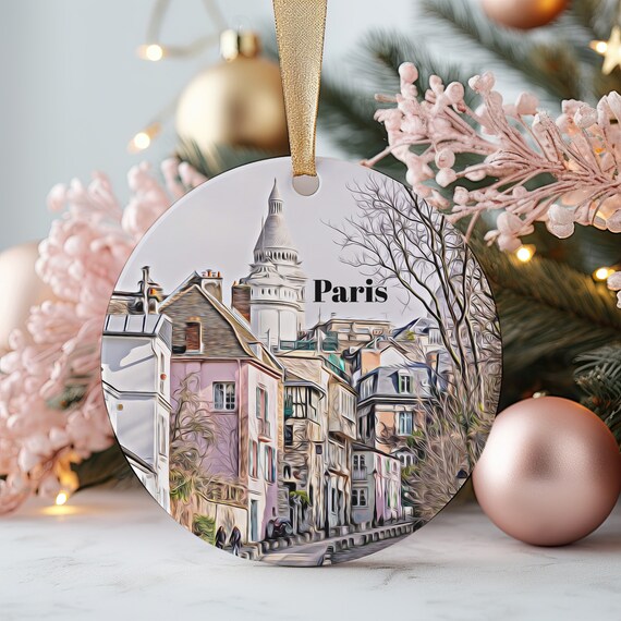 Paris Montmartre Street Scene Christmas Ornament Souvenir Print