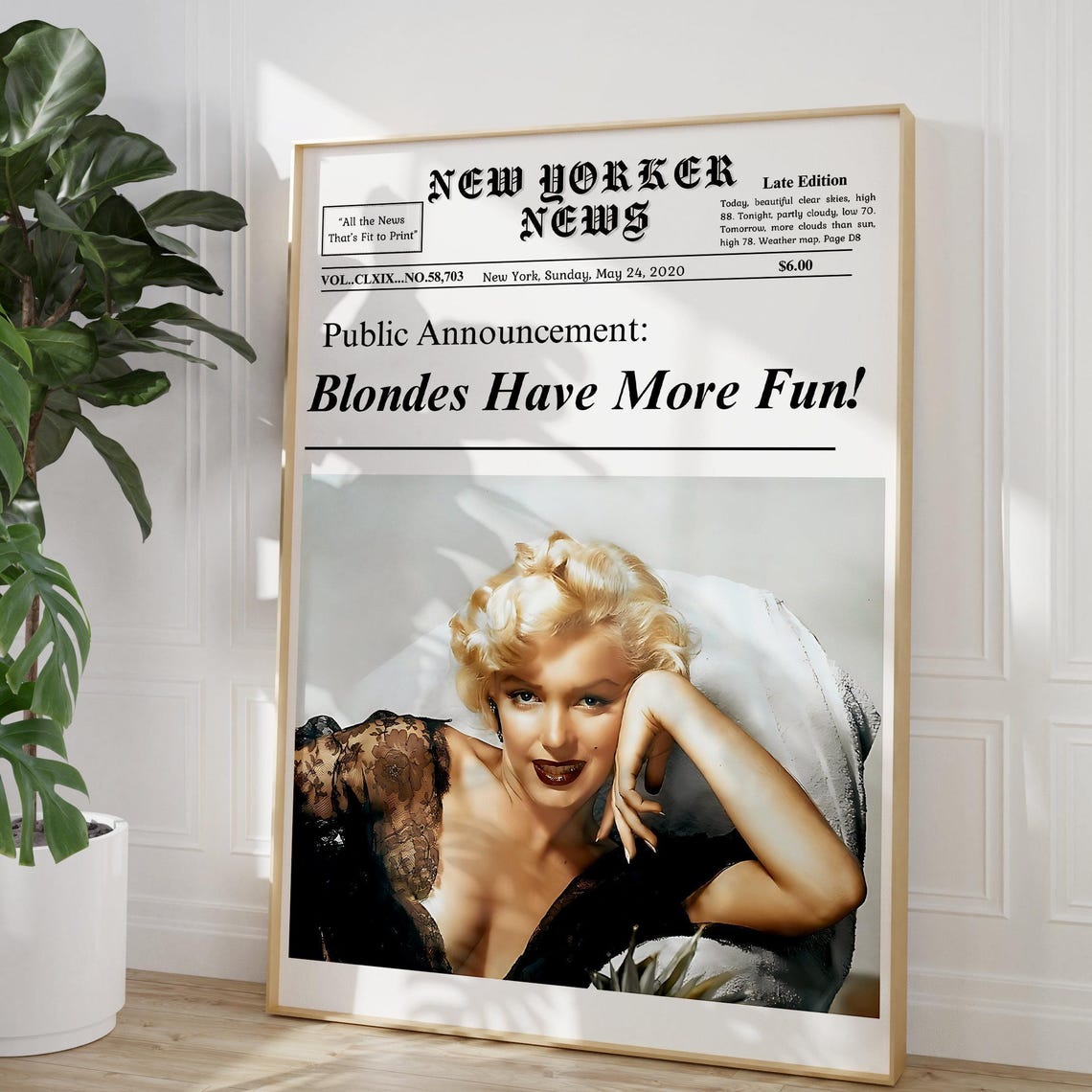 Marilyn Monroe Blondes Have More Fun Retro Newspaper Wall Art - Image 2