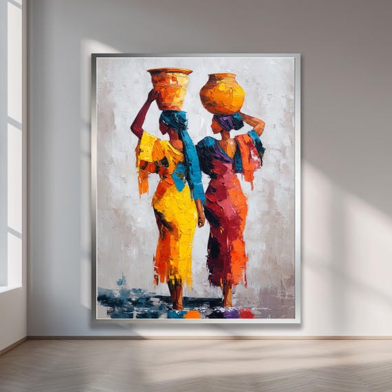 Framed African Women Art Print Colorful Culture Painting