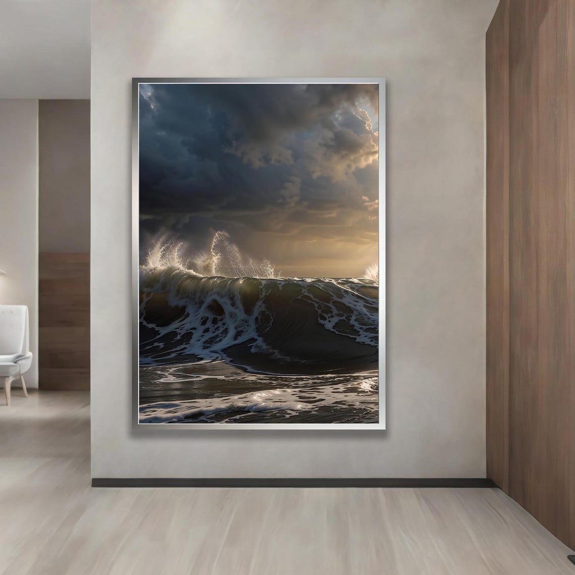 Dramatic Stormy Ocean Wave Seascape Sunset Clouds Art Poster