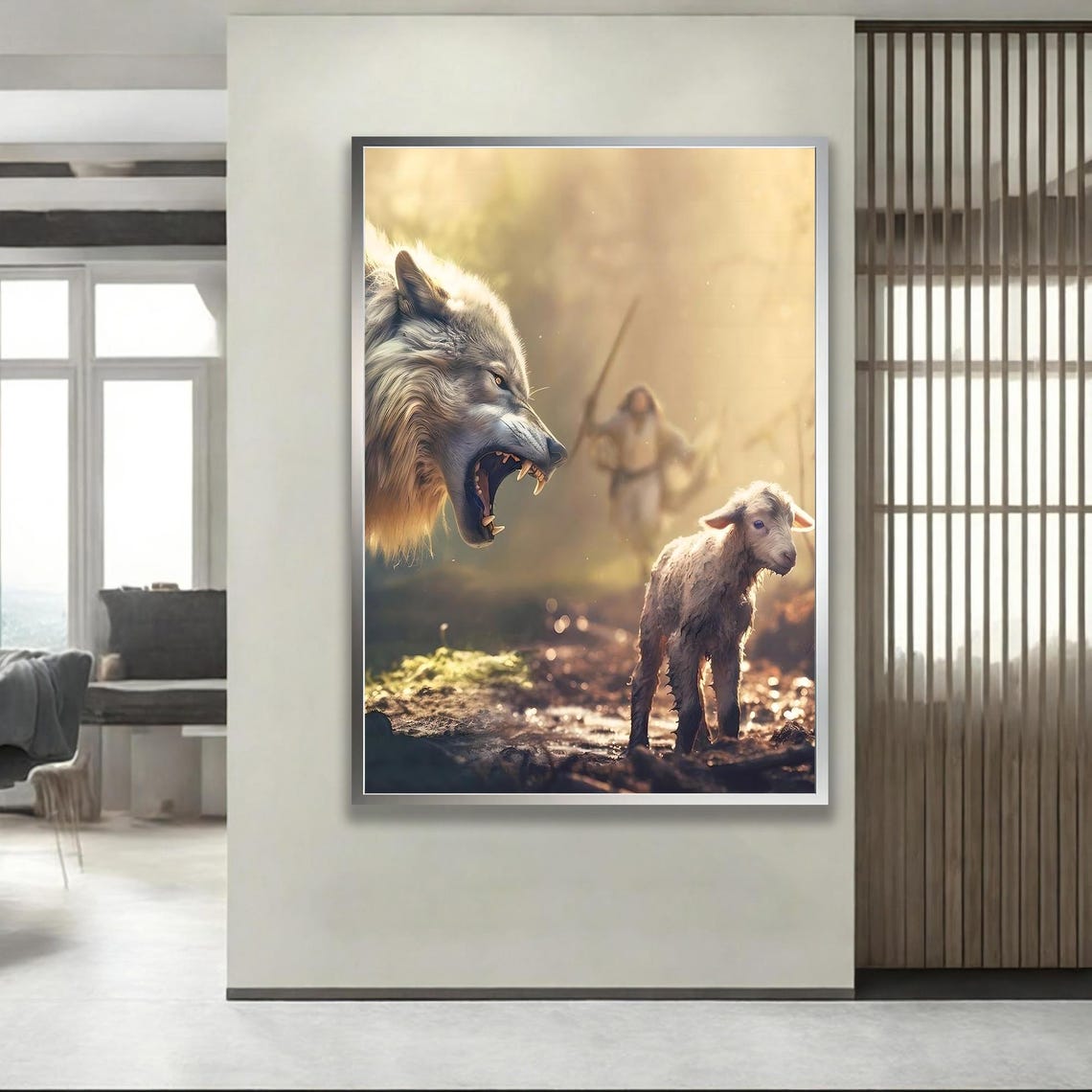 Wild Wolf Vs Lamb Dramatic Nature Art Print