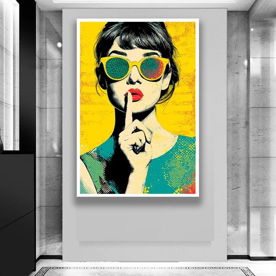 Pop Art Woman Sunglasses Secret Shush Retro Colorful Wall Poster