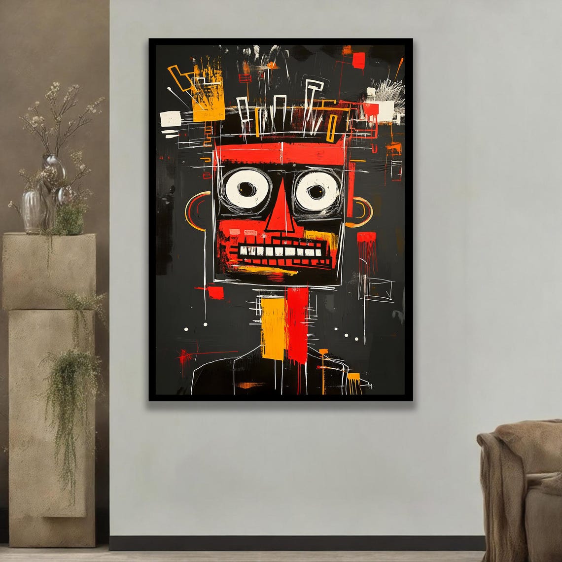 Basquiat Style Abstract Face Red Neo Expressionist Graffiti Art Poster