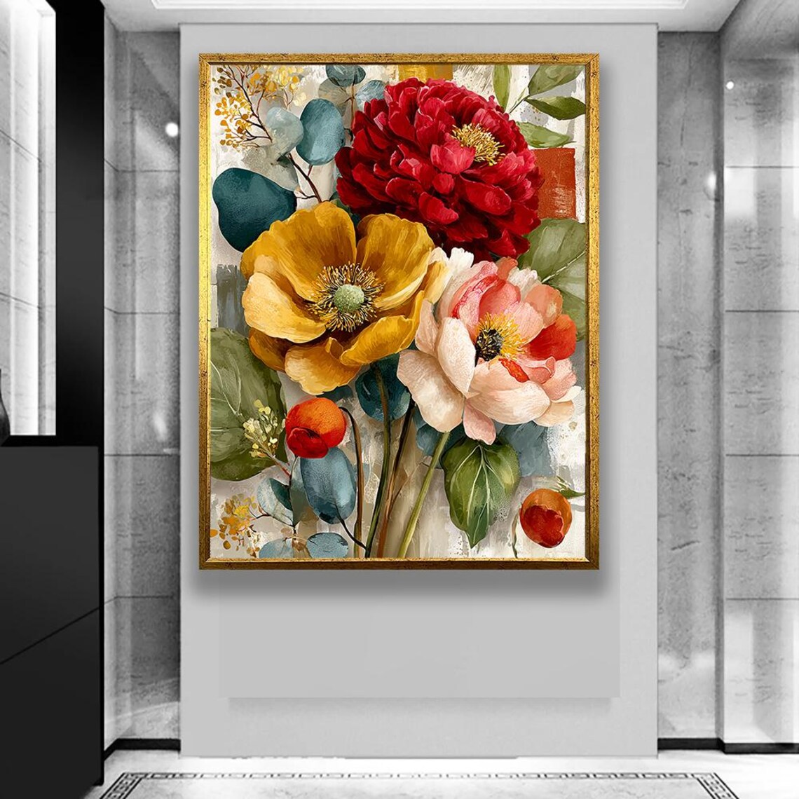 Colorful Floral Bouquet Watercolor Style Flower Arrangement Art Poster