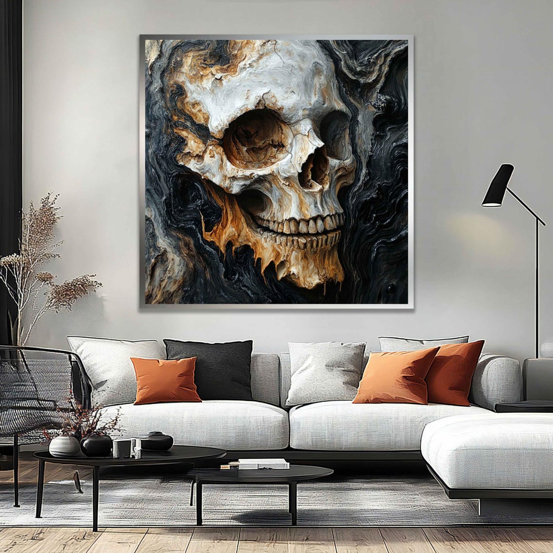 Textured Skull Canvas Wall Art Dark Horror Decor