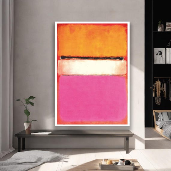 Abstract Rothkoinspired Painting With Pink And Orange Blocks Modern Wall Art